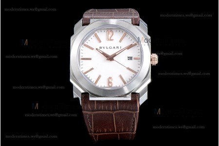 Bvlgari OCTO Series SS/LE Wht/Bro ZLO Automatic 102207 BGO41WSLD