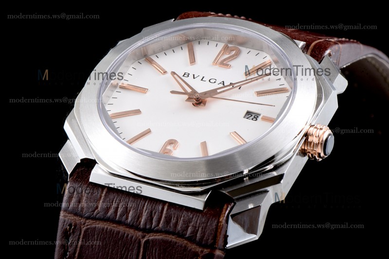 Bvlgari OCTO Series SS/LE Wht/Bro ZLO Automatic 102207 BGO41WSLD