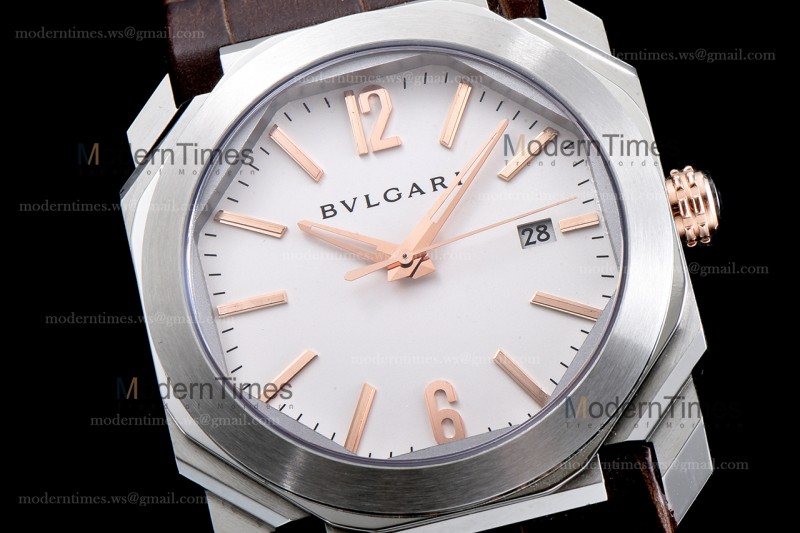 Bvlgari OCTO Series SS/LE Wht/Bro ZLO Automatic 102207 BGO41WSLD