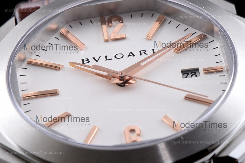 Bvlgari OCTO Series SS/LE Wht/Bro ZLO Automatic 102207 BGO41WSLD