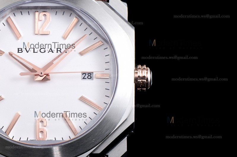 Bvlgari OCTO Series SS/LE Wht/Bro ZLO Automatic 102207 BGO41WSLD