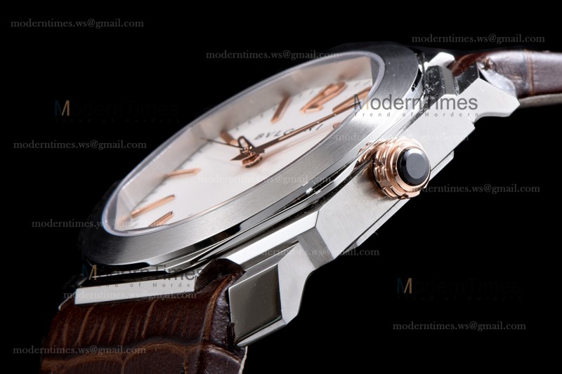 Bvlgari OCTO Series SS/LE Wht/Bro ZLO Automatic 102207 BGO41WSLD