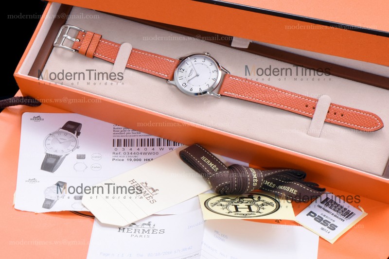 Hermes Slim D Series SS/LE BVF Wht/Bro Quartz 