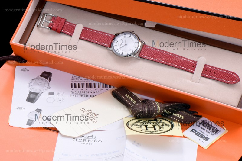 Hermes Slim D Series SS/LE BVF Wht/Red Quartz 