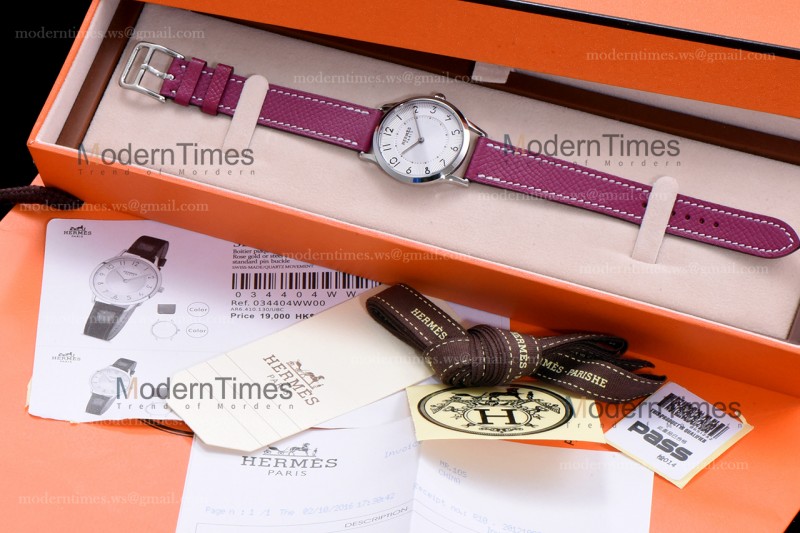 Hermes Slim D Series SS/LE BVF Wht/Red Quartz 