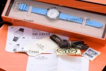 Hermes Slim D Series SS/LE BVF Wht/Blu Diams Quartz 