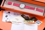 Hermes Slim D Series SS/LE BVF Wht/Pin Diams Quartz 