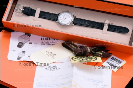Hermes Slim D Series SS/LE BVF Wht/Blk Diams Quartz 