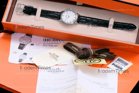 Hermes Slim D Series SS/LE BVF Wht/Blk Diams Quartz 