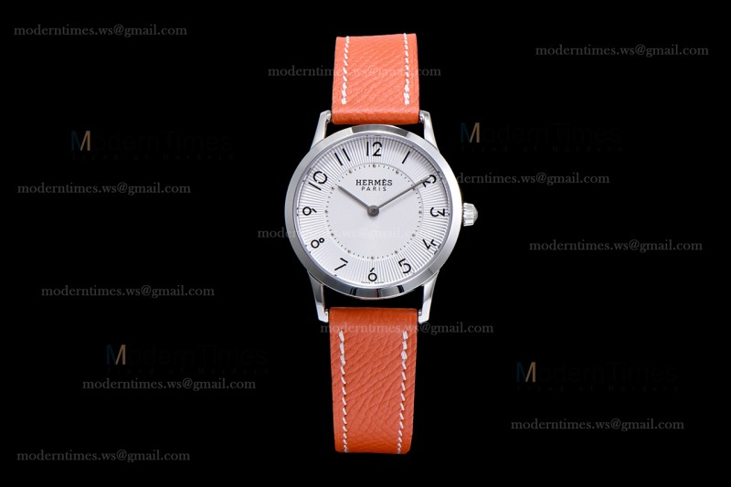 Hermes Slim D Series SS/LE BVF Wht/Bro Quartz 