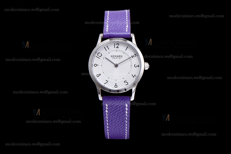 Hermes Slim D Series SS/LE BVF Wht/Per Quartz 