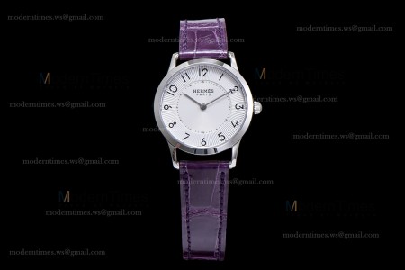 Hermes Slim D Series SS/LE BVF Wht/Per Quartz 