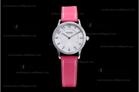 Hermes Slim D Series SS/LE BVF Wht/Pin Diams Quartz 