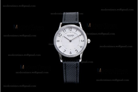 Hermes Slim D Series SS/LE BVF Wht/Blk Diams Quartz 