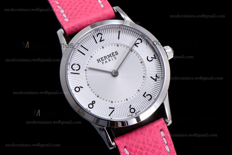 Hermes Slim D Series SS/LE BVF Wht/Pin Quartz 
