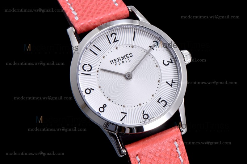 Hermes Slim D Series SS/LE BVF Wht/Red Quartz 