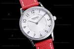 Hermes Slim D Series SS/LE BVF Wht/Red Diams Quartz 