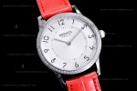 Hermes Slim D Series SS/LE BVF Wht/Red Diams Quartz 