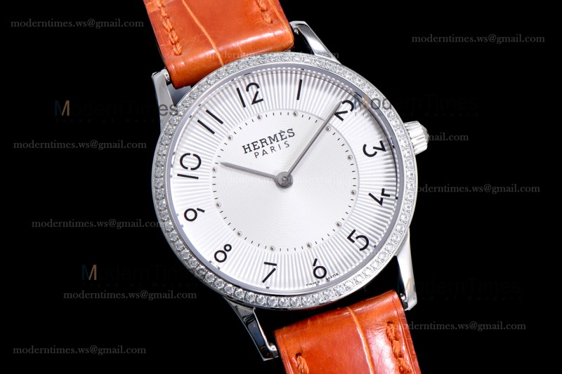 Hermes Slim D Series SS/LE BVF Wht/Bro Quartz 