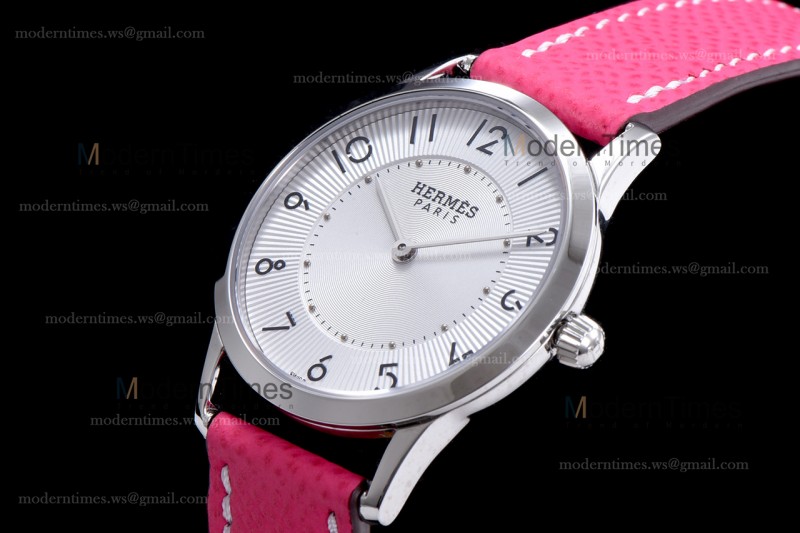 Hermes Slim D Series SS/LE BVF Wht/Pin Quartz 