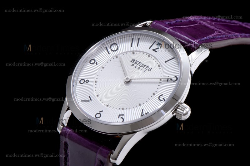 Hermes Slim D Series SS/LE BVF Wht/Per Quartz 