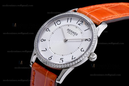 Hermes Slim D Series SS/LE BVF Wht/Bro Quartz 
