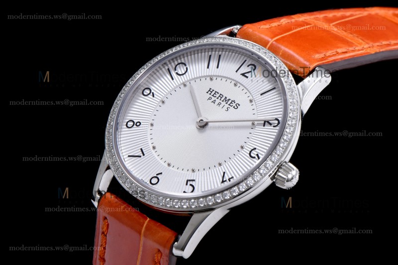 Hermes Slim D Series SS/LE BVF Wht/Bro Diams Quartz 