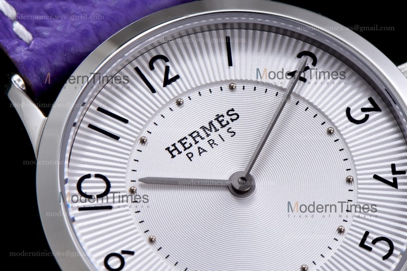 Hermes Slim D Series SS/LE BVF Wht/Per Quartz 