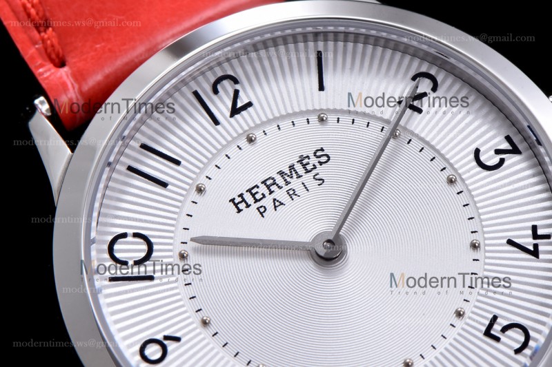 Hermes Slim D Series SS/LE BVF Wht/Red Quartz 