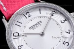Hermes Slim D Series SS/LE BVF Wht/Pin Diams Quartz 