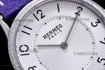 Hermes Slim D Series SS/LE BVF Wht/Per Diams Quartz 