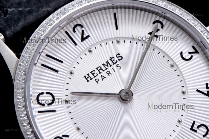 Hermes Slim D Series SS/LE BVF Wht/Blk Diams Quartz 