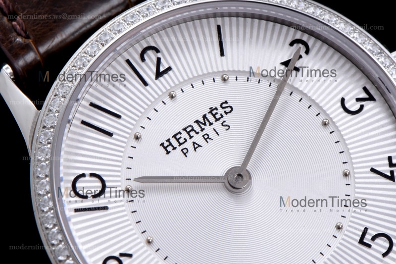 Hermes Slim D Series SS/LE BVF Wht/Bro Diams Quartz 