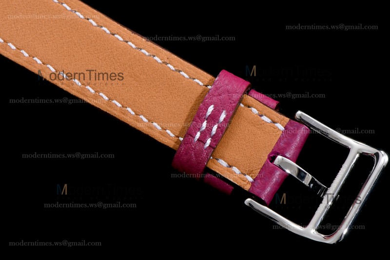 Hermes Slim D Series SS/LE BVF Wht/Red Diams Quartz 