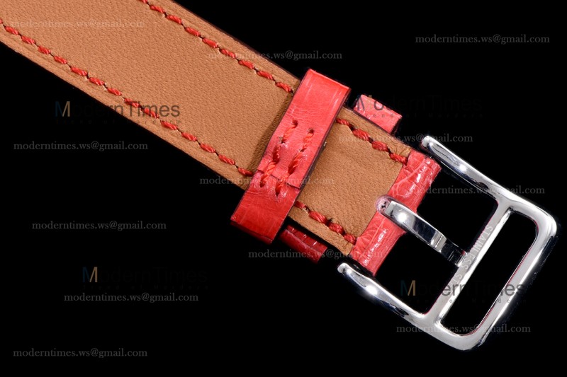 Hermes Slim D Series SS/LE BVF Wht/Red Diams Quartz 