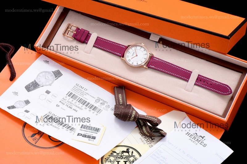 Hermes Slim D Series RG/LE BVF Wht/Red Diams Quartz 