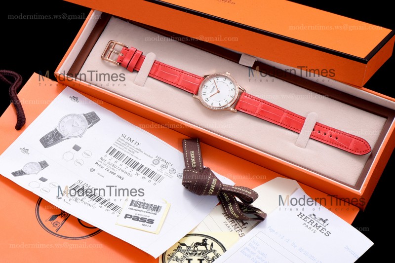 Hermes Slim D Series RG/LE BVF Wht/Red Diams Quartz 