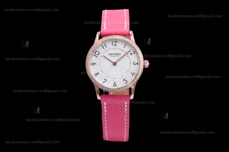 Hermes Slim D Series RG/LE BVF Wht/Pin Diams Quartz 
