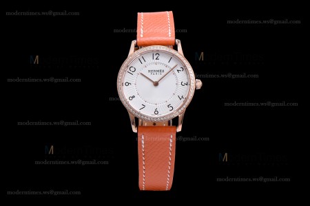 Hermes Slim D Series RG/LE BVF Wht/Bro Diams Quartz 