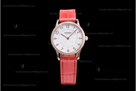 Hermes Slim D Series RG/LE BVF Wht/Red Diams Quartz 