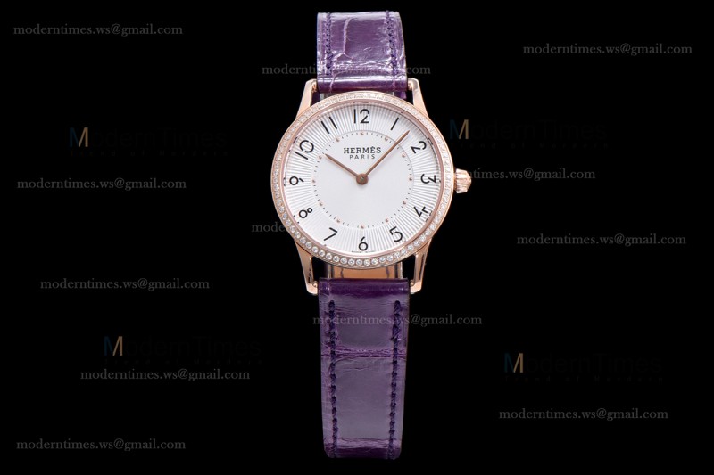 Hermes Slim D Series RG/LE BVF Wht/Per Diams Quartz 