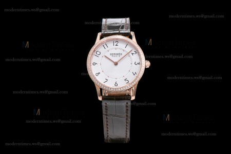 Hermes Slim D Series RG/LE BVF Wht/Bro Diams Quartz 