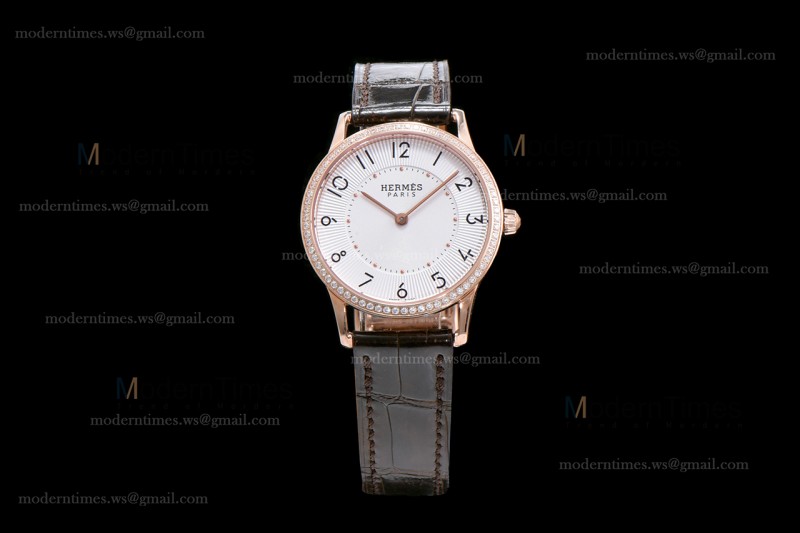 Hermes Slim D Series RG/LE BVF Wht/Bro Diams Quartz 