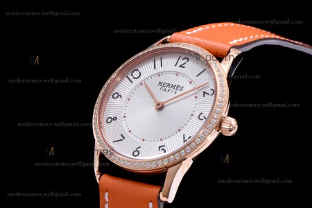 Hermes Slim D Series RG/LE BVF Wht/Bro Diams Quartz 