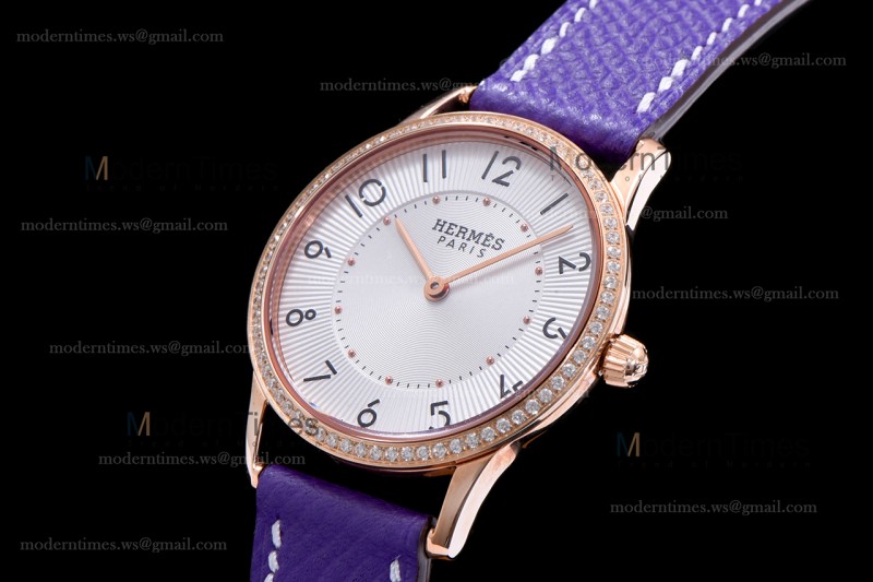 Hermes Slim D Series RG/LE BVF Wht/Per Diams Quartz 