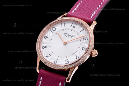 Hermes Slim D Series RG/LE BVF Wht/Red Diams Quartz 