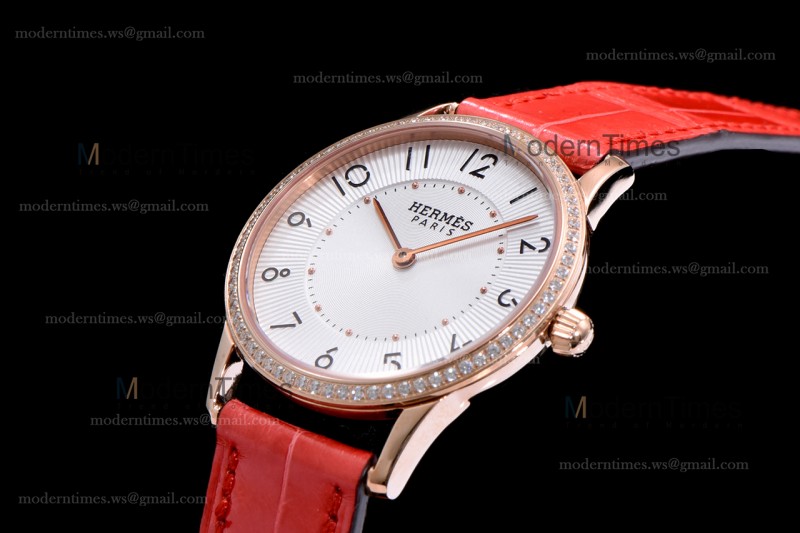 Hermes Slim D Series RG/LE BVF Wht/Red Diams Quartz 