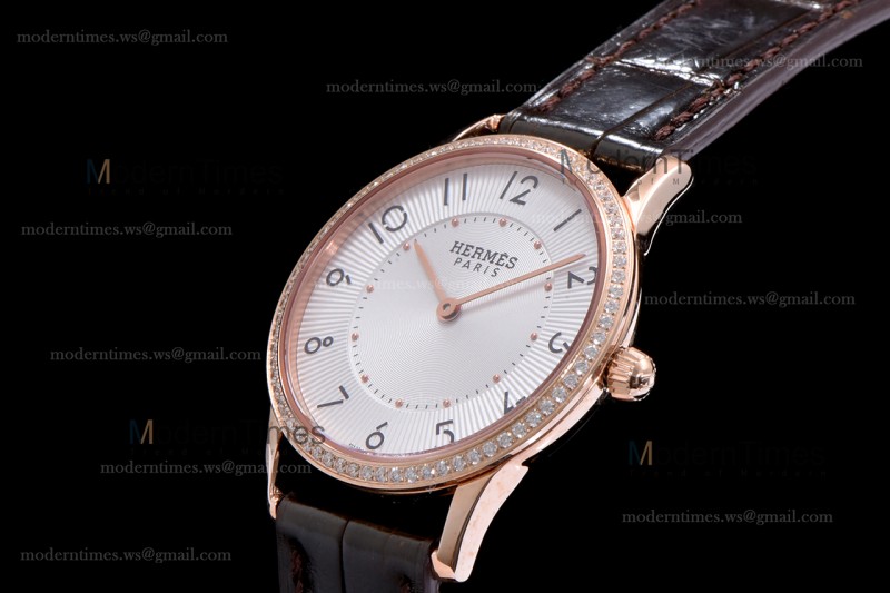 Hermes Slim D Series RG/LE BVF Wht/Bro Diams Quartz 