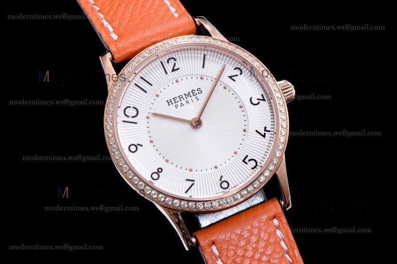 Hermes Slim D Series RG/LE BVF Wht/Bro Diams Quartz 