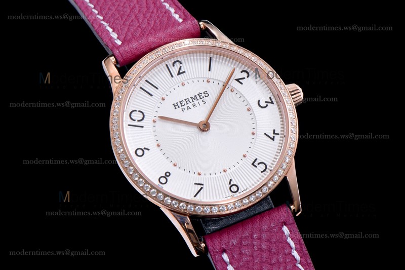 Hermes Slim D Series RG/LE BVF Wht/Red Diams Quartz 